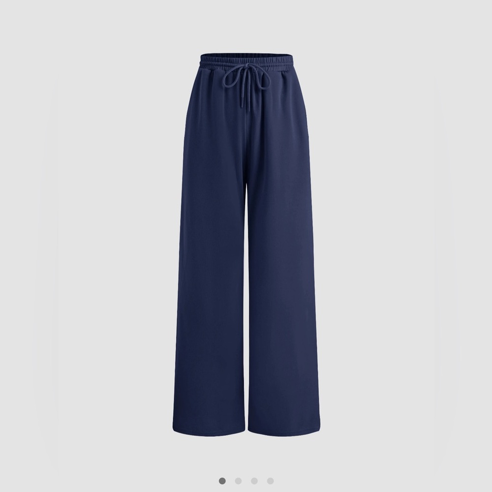 NWT Cider Navy Blue Wide Leg Trousers With Elastic Waist and Pockets